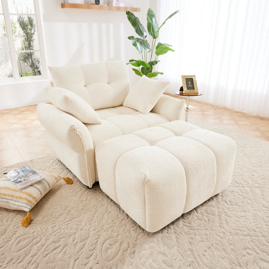Solo Relax Lounger – White Modern Single Seat with Matching Ottoman & Support Cushions