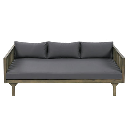 Claremont Slatted Daybed – 3-Seat Teak Look Wood with WaterSafe Gray Cushions