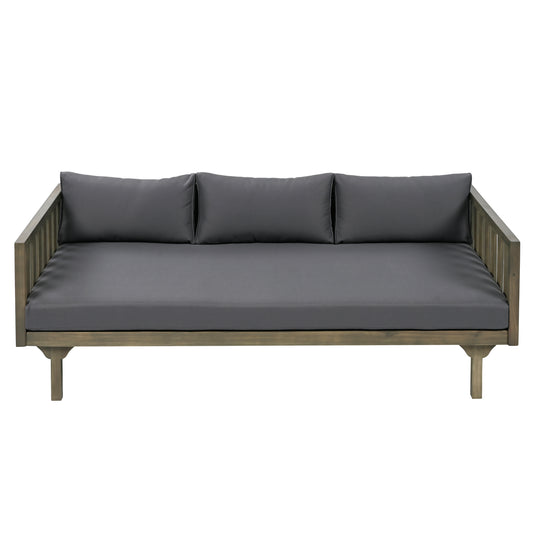 Claremont Slatted Daybed – 3-Seat Teak Look Wood with WaterSafe Gray Cushions