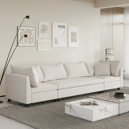 116' Modular Comfort Sofa – Oversized 4-Seat Chenille Lounge with Accent Cushions