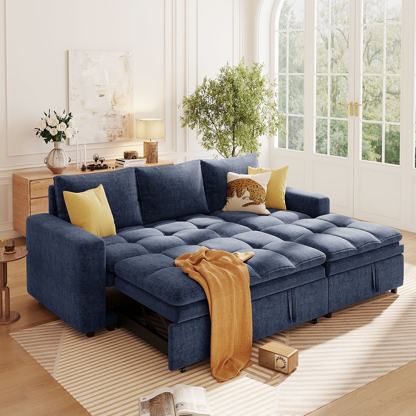 NestLoom™ Comfort Sleeper – Upholstered Lounge with Hidden Storage for Apartments & Homes