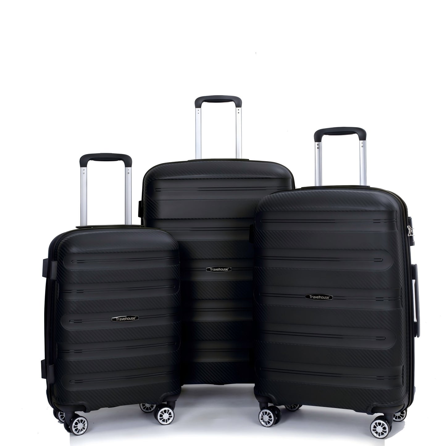 Jetera 3 - Piece PP Luggage Set – Black Hardshell Suitcases with Double Spinner Wheels & TSA Lock (20/24/28") - JUSTLIVE NESTJUSTLIVE NEST