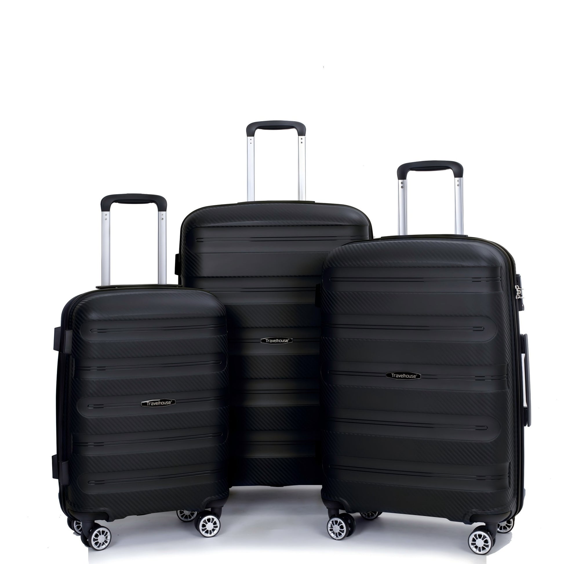 Jetera 3 - Piece PP Luggage Set – Black Hardshell Suitcases with Double Spinner Wheels & TSA Lock (20/24/28") - JUSTLIVE NESTJUSTLIVE NEST