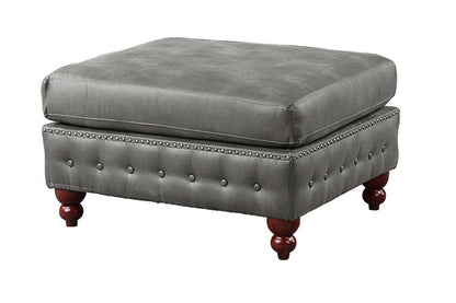 Brevon Ottoman – Slate Fauxhide with Tuft & Rivet Trim