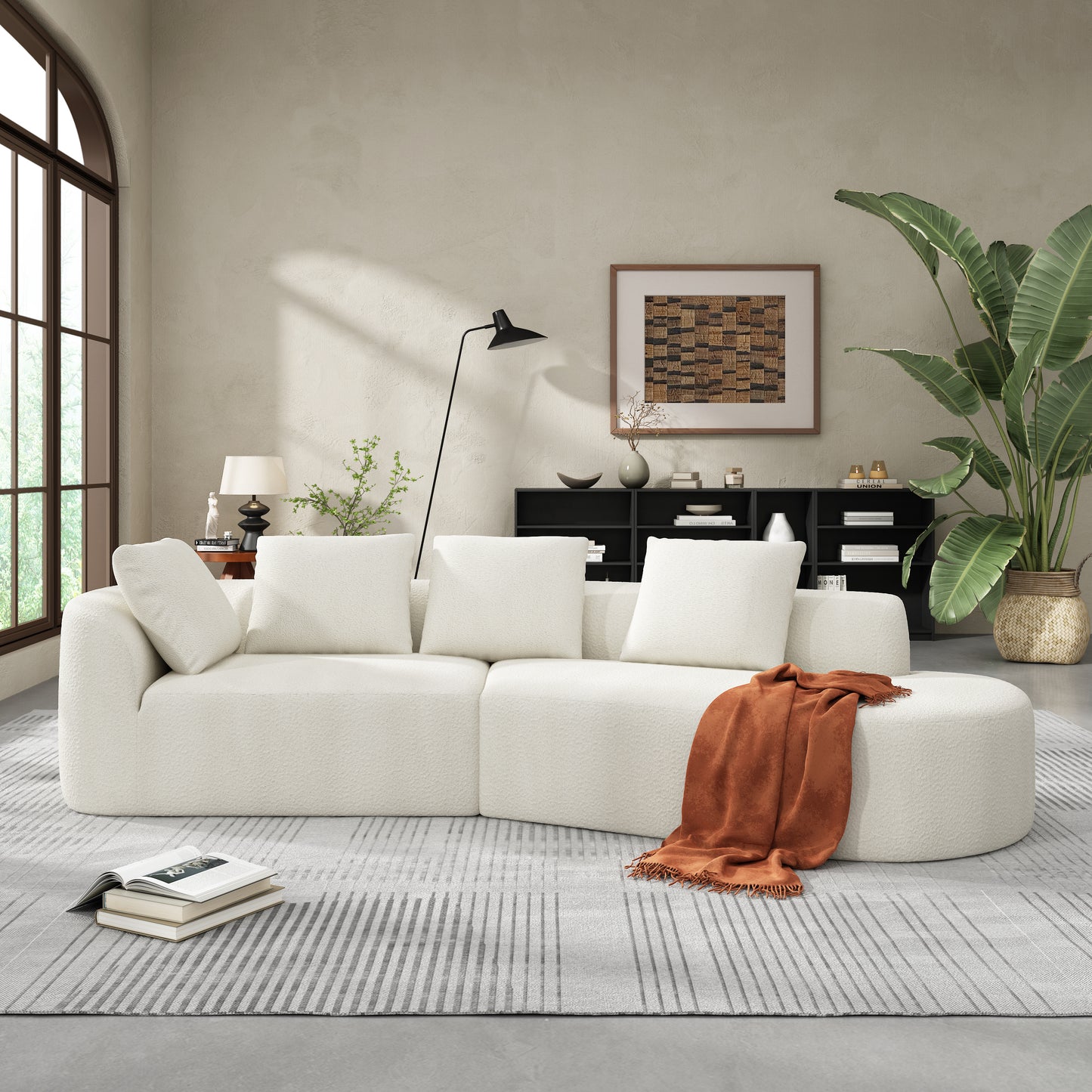 NestEdge ‘CurveNest” 116” Sectional – Pearl Upholstery | Right-Facing Chaise + Plush Sponge Comfort