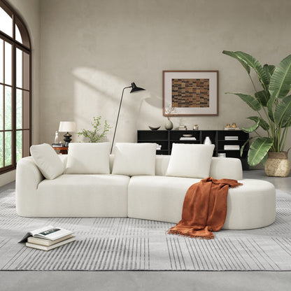 NestEdge ‘CurveNest” 116” Sectional – Pearl Upholstery | Right-Facing Chaise + Plush Sponge Comfort