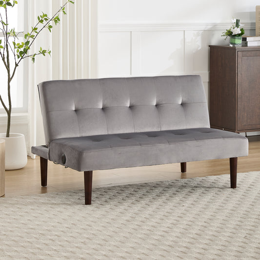 Recline Sofa – Grey Flannel Convertible Lounger with Charging Port & Adjustable Back