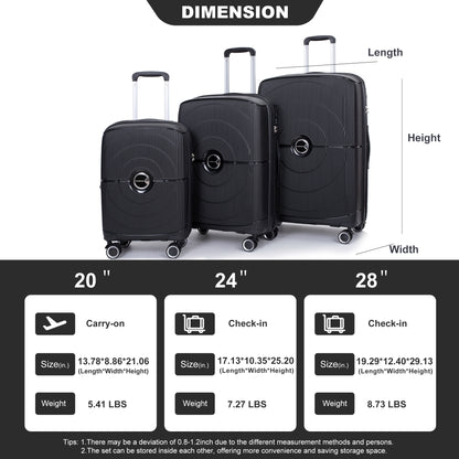 Jetera 3 - Piece PP Luggage Set – Black Polypropylene Hardshell with Double Spinner Wheels & TSA Lock (20/24/28") - JUSTLIVE NESTJUSTLIVE NEST