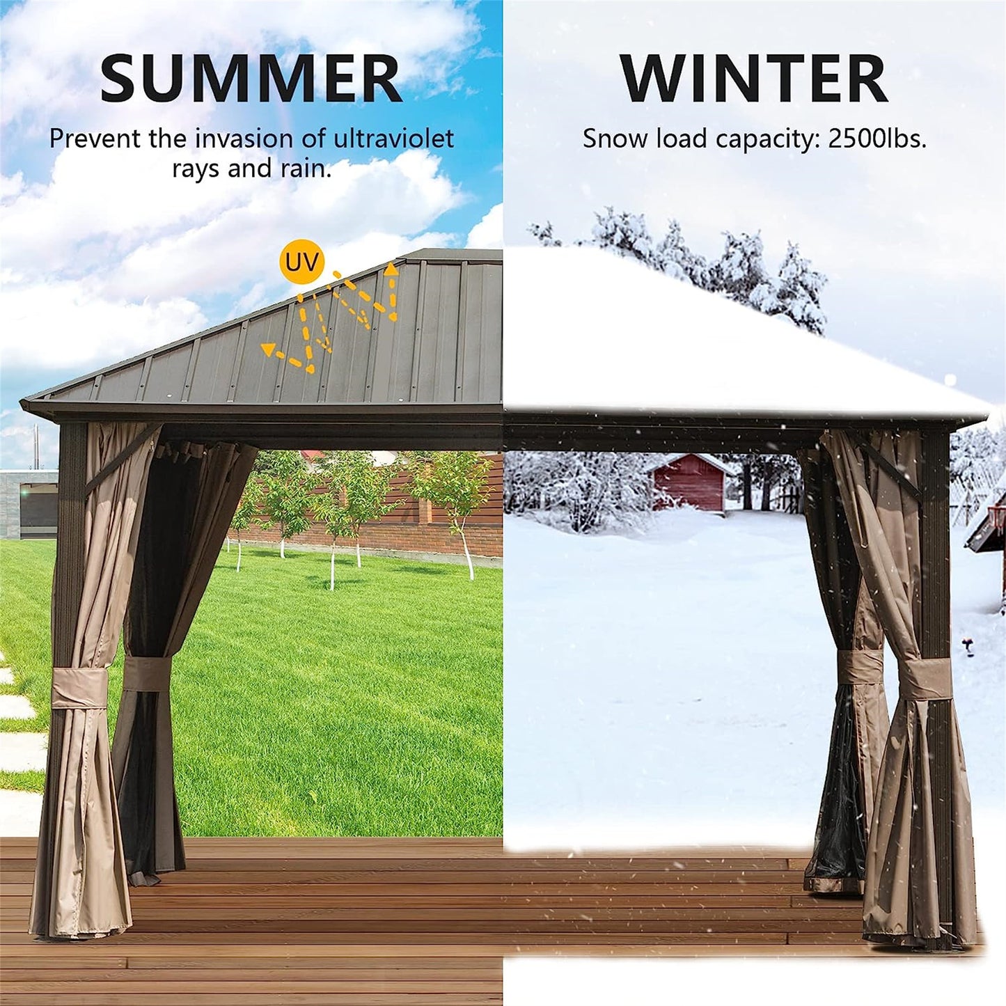 Aurelia 10x12' Steel Roof Gazebo – Dark Brown Aluminum Pavilion with Curtains & Netting - JUSTLIVE NESTJUSTLIVE NEST