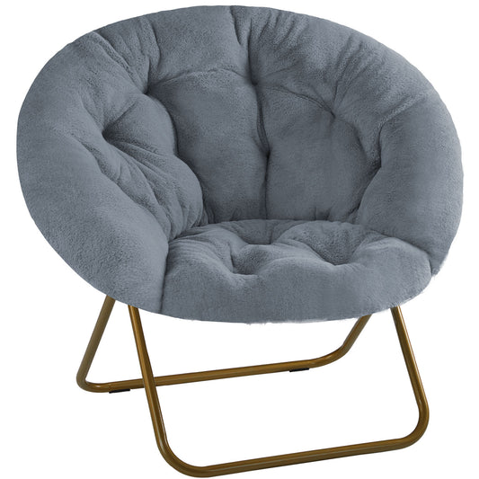 Arla Saucer Chair – Deep Grey Faux Fur Accent with Metal Frame and Anti-Slip Legs