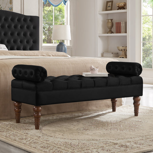 Lunari Tufted Bolster Bench – Champagne Velvet, Luxe Bed-End or Entryway Seating