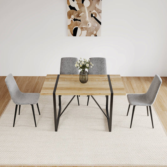 Monzio 5-Piece Mid-Century Dining Set – 55" MDF Wood Table & 4 Linen Chairs with Metal Legs