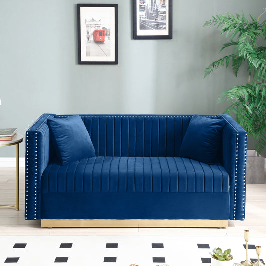 Vellaro™ Blue Velvet Loveseat – Channel Tufted 2-Seater Sofa with Cushions for Contemporary Spaces
