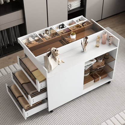 Stravelle Island Cabinet – 43.3" Multi-Function Storage with Drawers & Glass Display