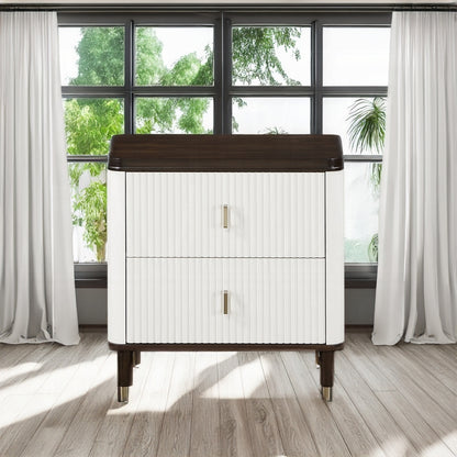 Vionix Port Stand – White & Brown Nightstand with 2 Drawers & USB Charging Feature