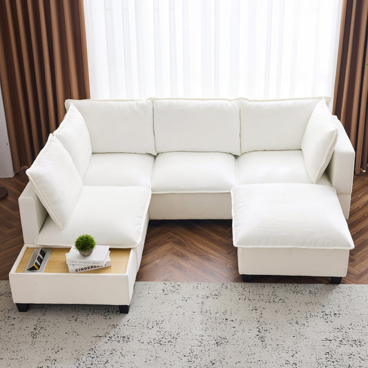 90' Modular Lounge – U-Shape Comfort Sofa with Smart Coffee Hub (White)