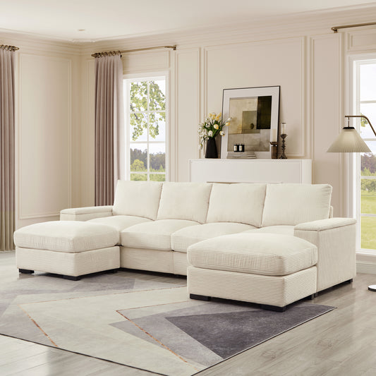4-Seat Plush Lounge – Deep Comfort Sofa Set with Dual Relax Modules (Beige)