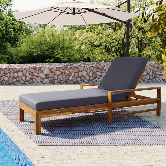 U_Style Acacia Reclining Lounge Chair – Adjustable Outdoor Wood Chaise for Garden or Poolside