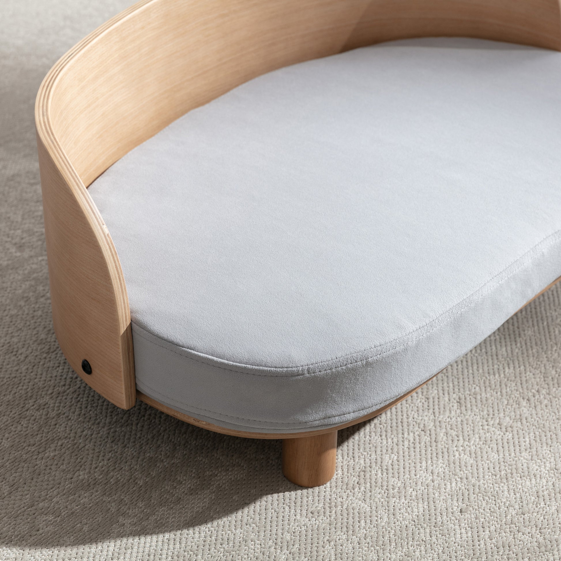 Kova Scandinavian Pet Sofa – Walnut Frame with Velvet Cushion & Curved Backrest - JUSTLIVE NESTJUSTLIVE NEST
