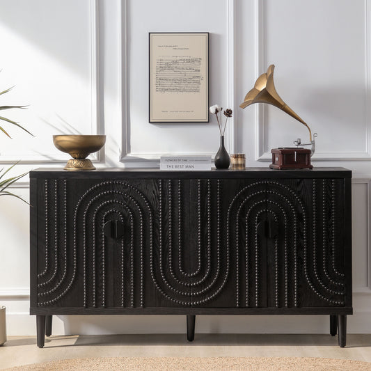 Laxro Stud Console – Black Nailhead Accent Sideboard Cabinet