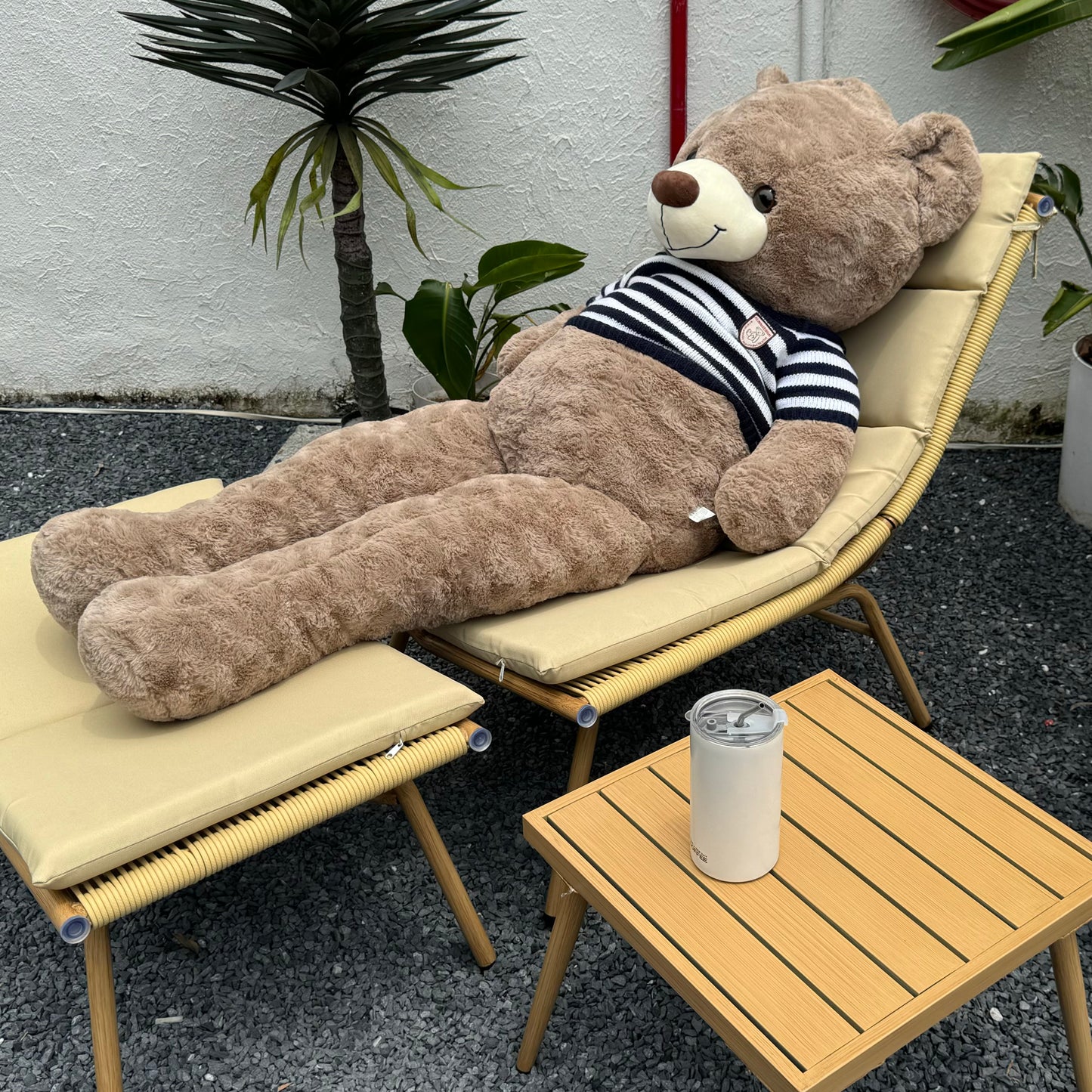 Branta Lounger+ Table Set – Wood-Tone Alloy Recliner & Cushion, 380lb Weight Support