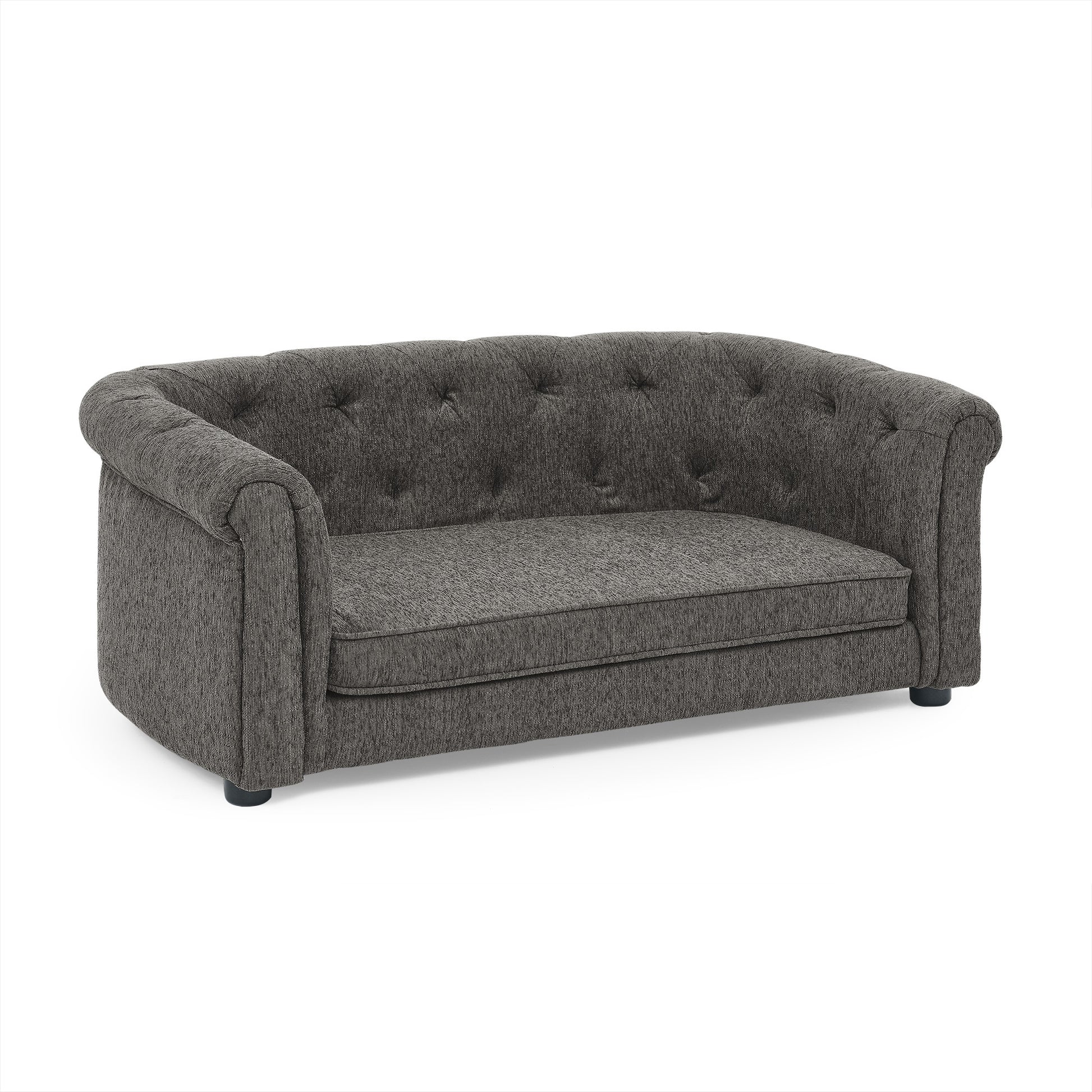 Kova Arc Pet Sofa – Dark Gray Linen Dog Couch with Curved Backrest & Cozy Cushion - JUSTLIVE NESTJUSTLIVE NEST