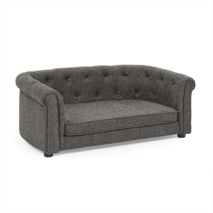 Kova Arc Pet Sofa – Dark Gray Linen Dog Couch with Curved Backrest & Cozy Cushion - JUSTLIVE NESTJUSTLIVE NEST