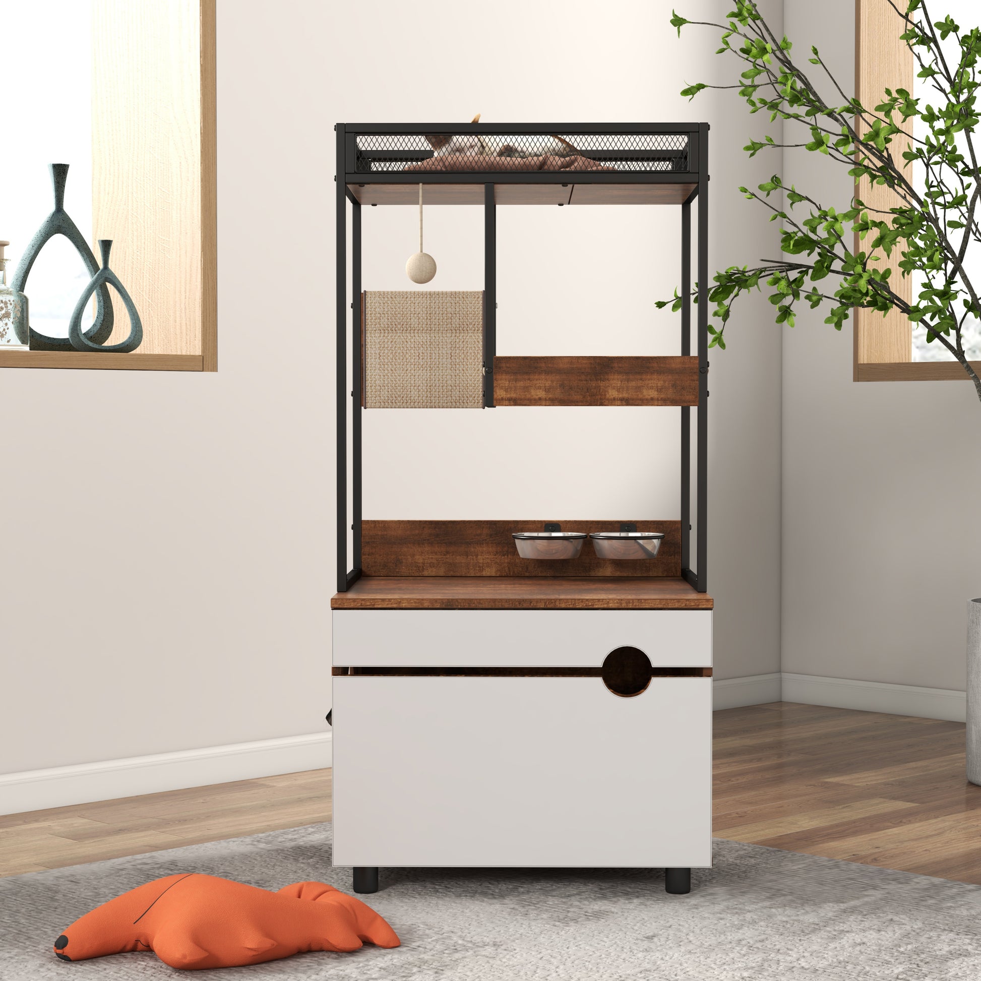 Nuvio Cat Tower Enclosure – Multi - Level Tree with Integrated Hidden Litter Cabinet & Climbing Zones - JUSTLIVE NESTJUSTLIVE NEST