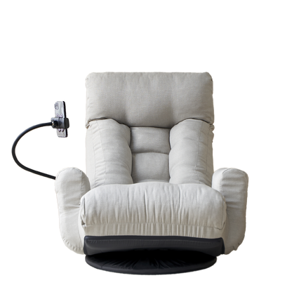 Aurelo Swivel Chair – 360° Grey Lounge Seat with Headrest and Gaming Support