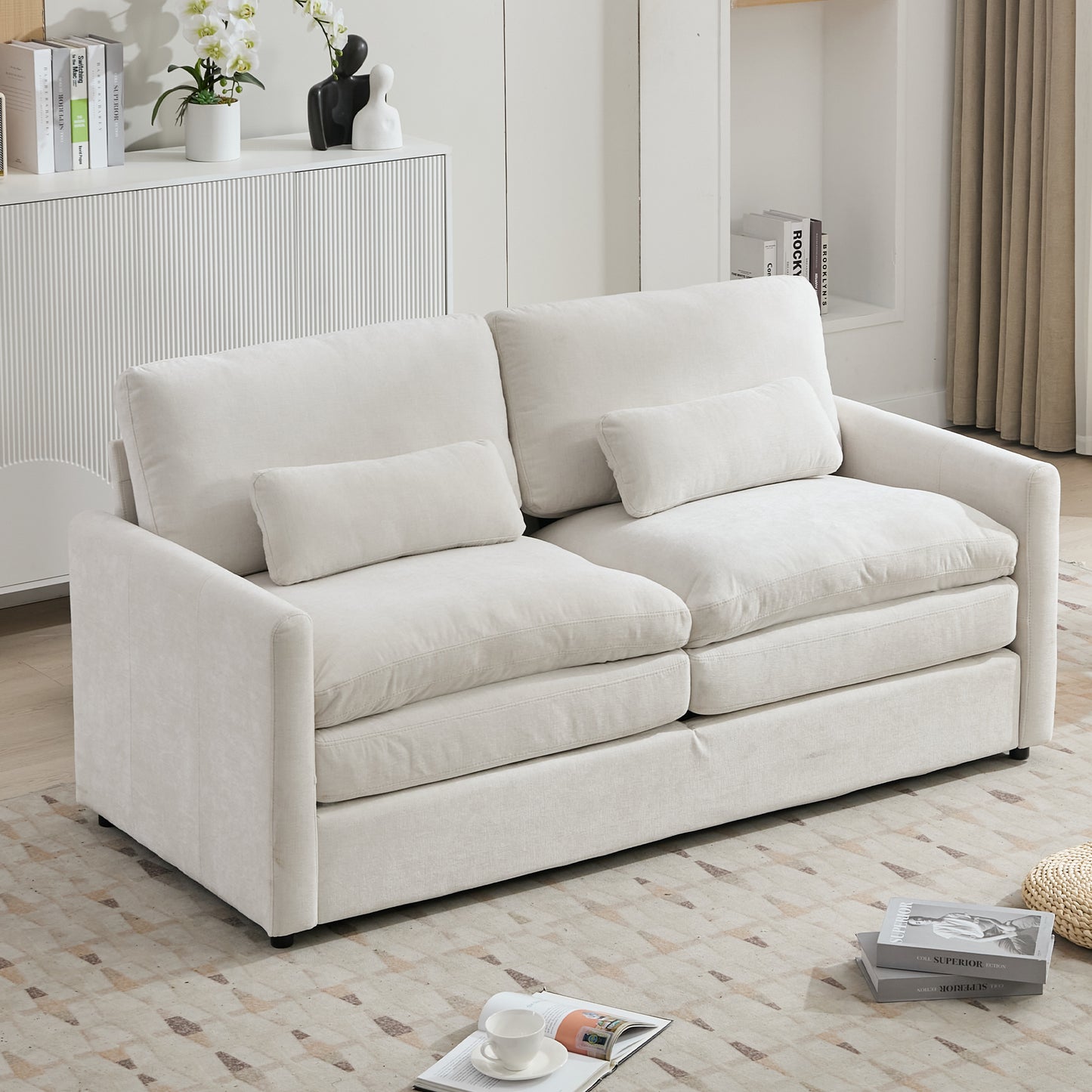 NestEdge ‘CloudNest” Loveseat – Cozy Beige Upholstery | Double Plush Cushion Comfort