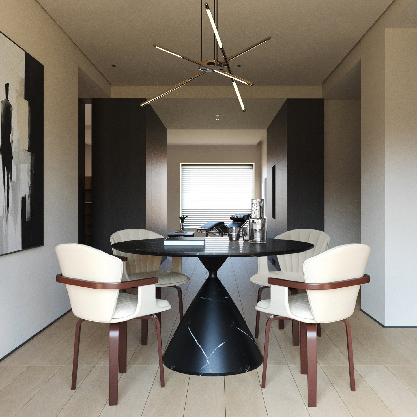 Bendro Dining Chairs – 2 Swivel Seats in Black & White PU with Mid-Century Frame