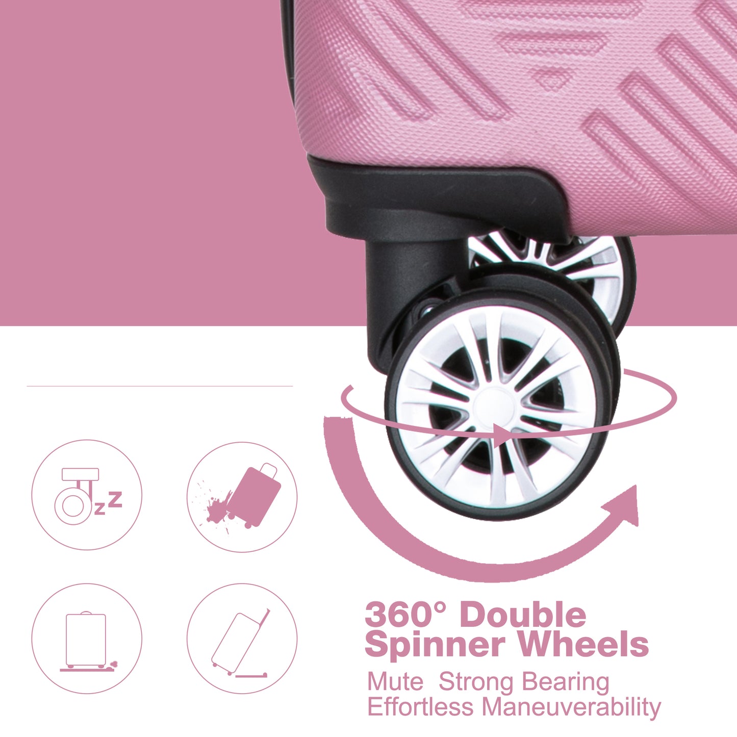 Jetera 4 - Piece ABS Luggage Set – Pink Lightweight Suitcases with Spinner Wheels & Makeup Box (14/20/24/28") - JUSTLIVE NESTJUSTLIVE NEST