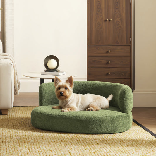 Shep 36" Curved Dog Sofa – Moss Green Fleece Lounge for Medium - Sized Pets - JUSTLIVE NESTJUSTLIVE NEST