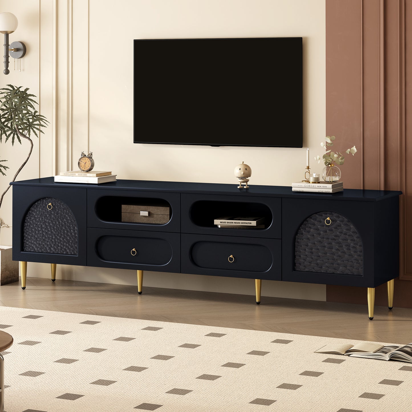Retvora XL Console – 78.8" Retro TV Stand with 2 Cabinets & 4 Drawers (Up to 85")