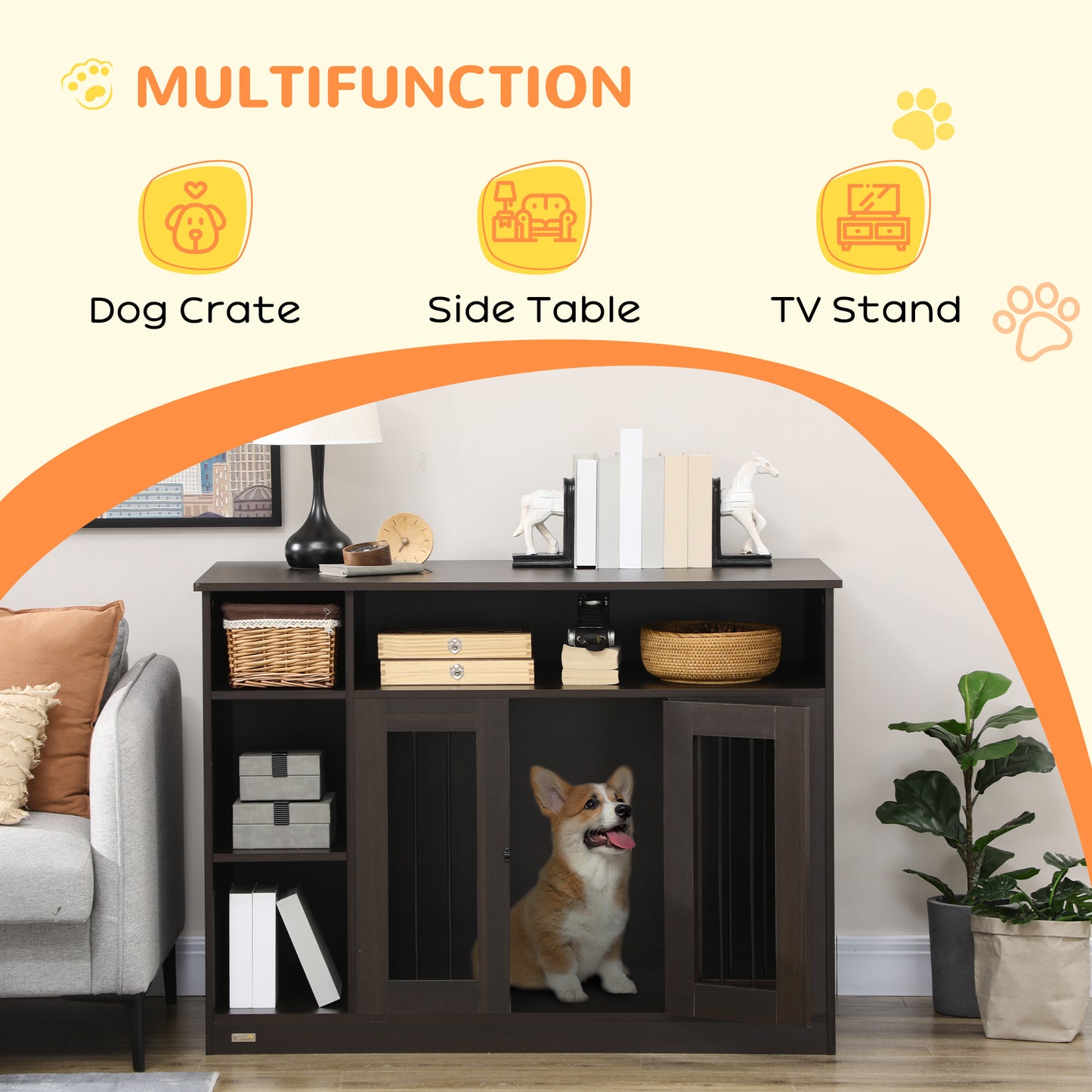 Hollo Dog Crate Table – Brown Dual - Use Pet Crate with Adjustable Shelf & Wide Top Surface (47") - JUSTLIVE NESTJUSTLIVE NEST