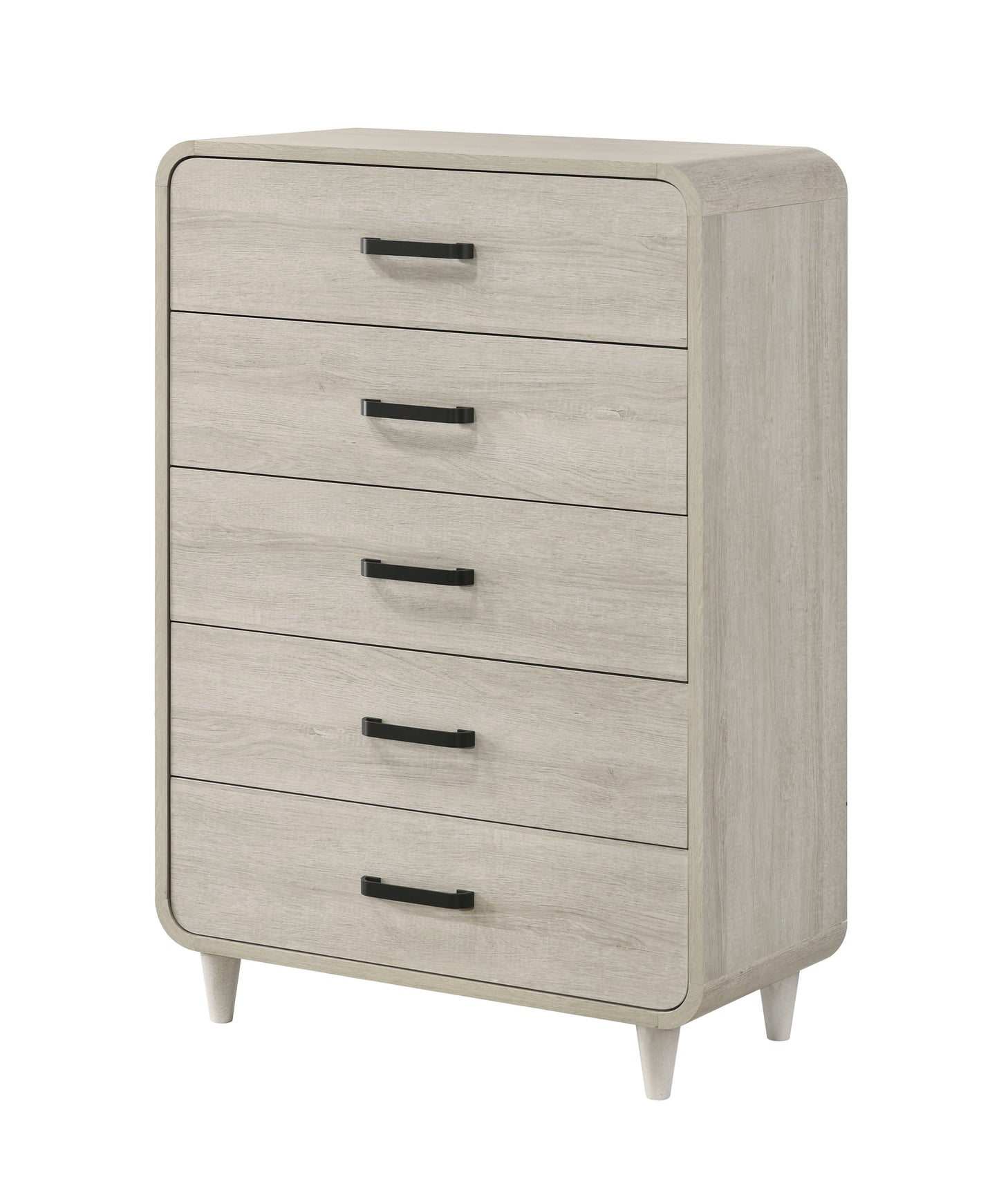 Velora SnowPeak Chest – Antique White 5-Drawer Tallboy with Classic Handles & Ample Storage