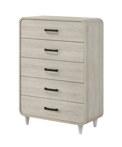 Velora SnowPeak Chest – Antique White 5-Drawer Tallboy with Classic Handles & Ample Storage