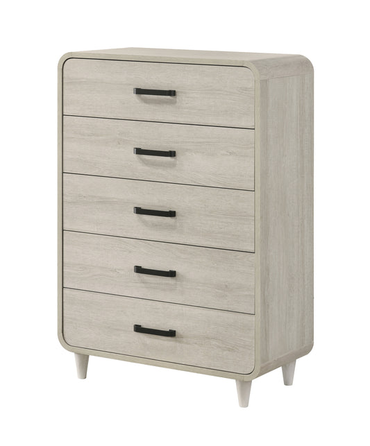 Velora SnowPeak Chest – Antique White 5-Drawer Tallboy with Classic Handles & Ample Storage
