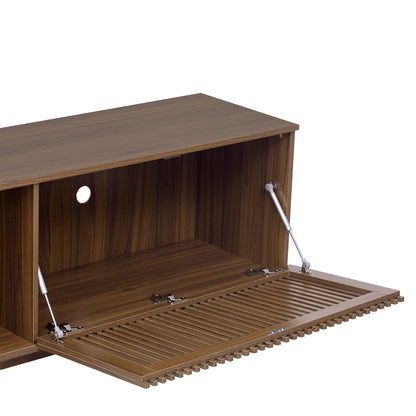 Vero Mid - Century TV Console – Walnut Pet - Friendly Stand with Flip - Down Sliding Door & Cat House - JUSTLIVE NESTJUSTLIVE NEST