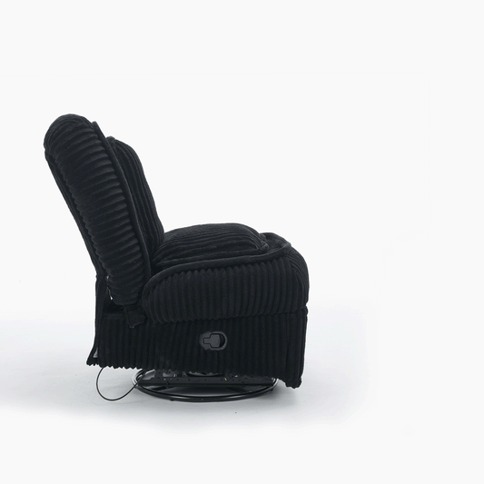 Arvon Swivel Glider – Corduroy Armless Recliner with Adjustable Back & Footrest (Black)