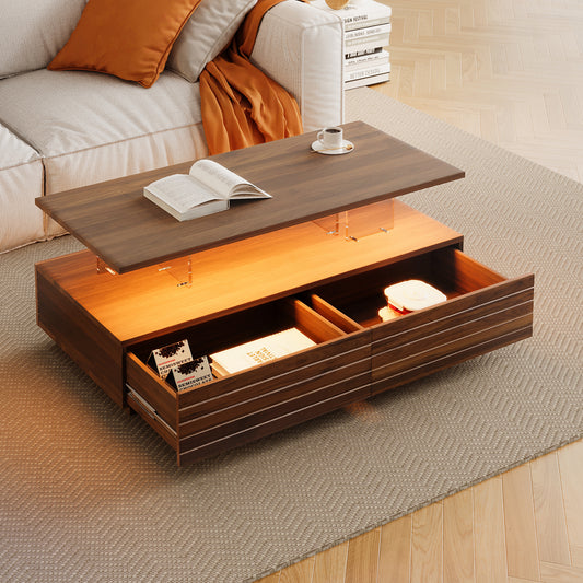 Nocta LED Table – 47.2" Walnut Finish with LED Lights and 2 Storage Drawers