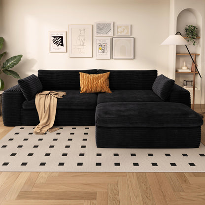 JUSTLIVE NEST® Claudra Deep-Seat Sectional – Black Corduroy Modular Couch with L-Shape Chaise, No Assembly Required