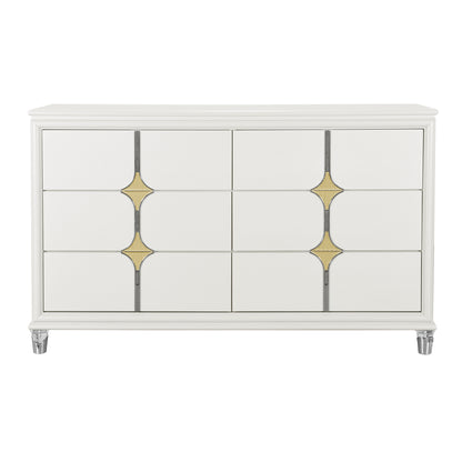 Uriuni Gold Console – 6-Drawer Low Dresser with Polished Brass Accents