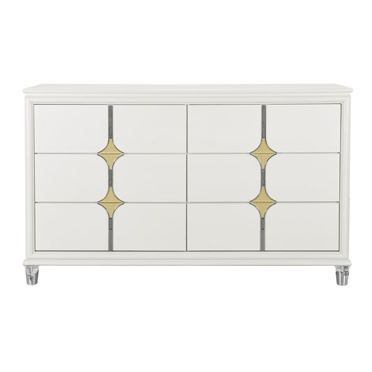 Uriuni Gold Console – 6-Drawer Low Dresser with Polished Brass Accents