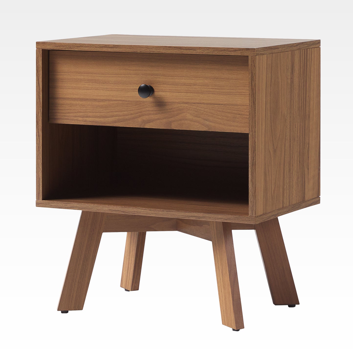 Stravelle Mocha Solo – Minimalist 1-Drawer Nightstand in Mid-Century Mocha Tone