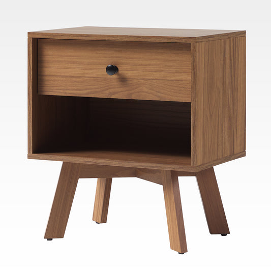 Stravelle Mocha Solo – Minimalist 1-Drawer Nightstand in Mid-Century Mocha Tone