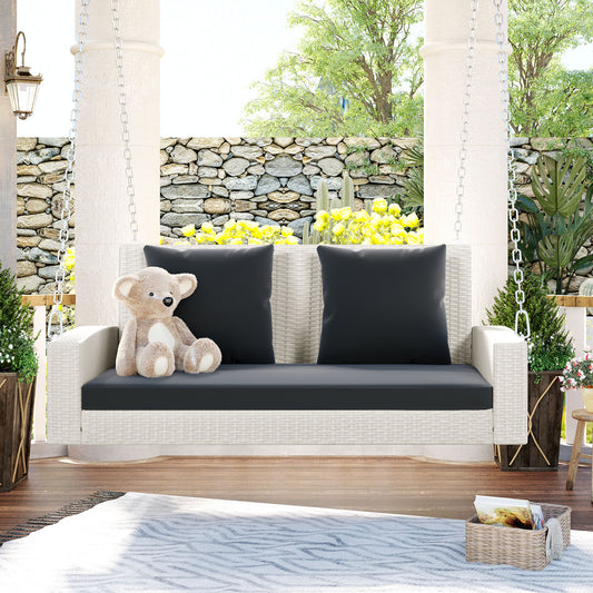 Kairo Swing – White Wicker 2-Seater with Gray Cushions