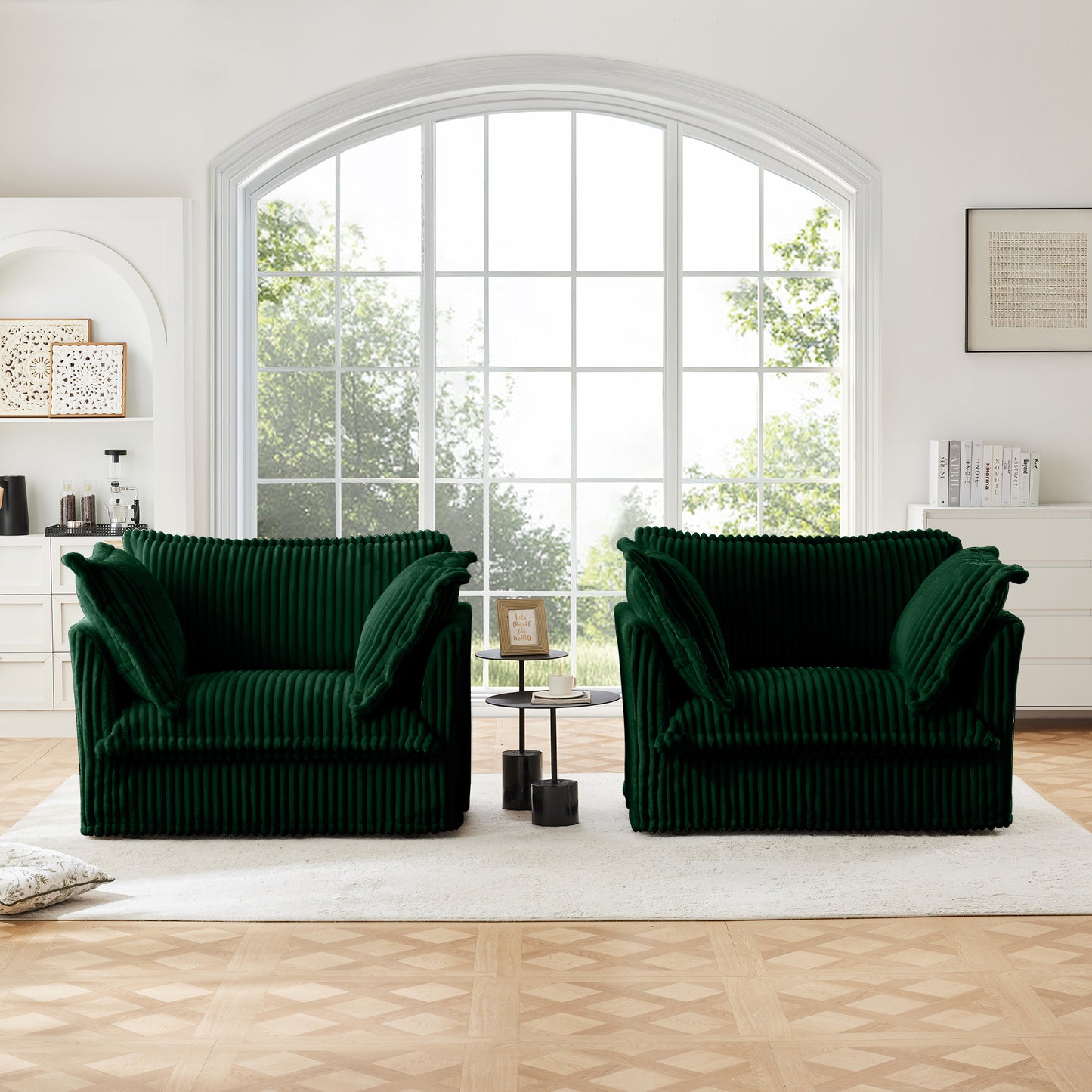 JUSTLIVE ‘Comfina Luxe” Armchair Set – Green Corduroy | Slipcovered 2PC Deep Seat + Soft Cushions