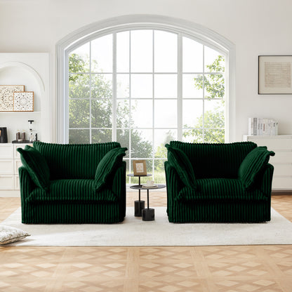 JUSTLIVE ‘Comfina Luxe” Armchair Set – Green Corduroy | Slipcovered 2PC Deep Seat + Soft Cushions