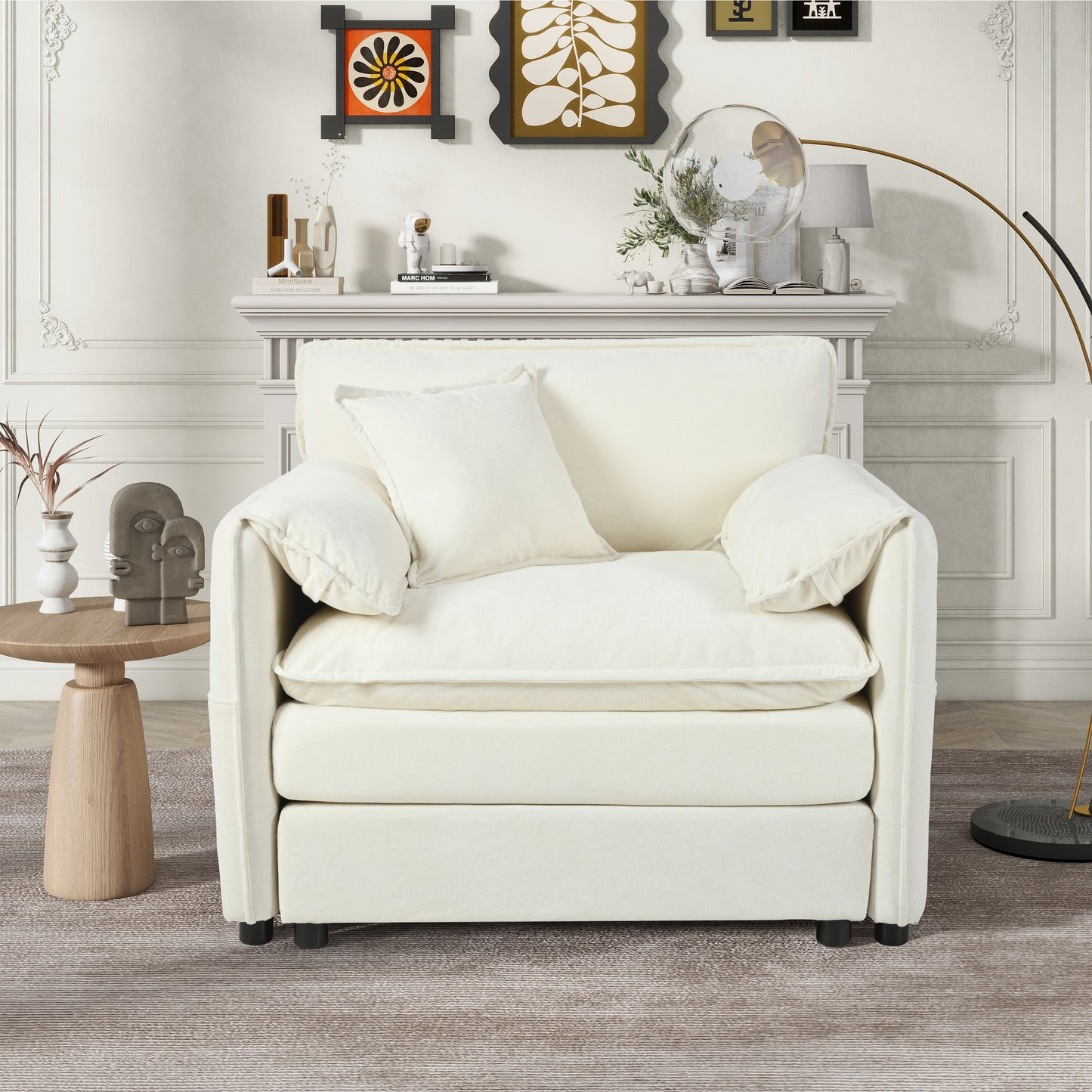 Oversized 42' Lounge Chair – Plush Modular Seat with Accent Pillow (Beige)